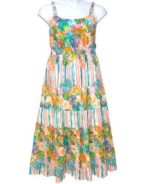 Destination 365 QVC Sz XS (Fits XS-S) Tiered Maxi Dress Braided Straps Tropical